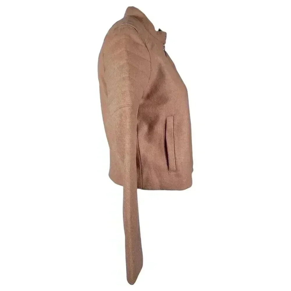 GAP Womens Vintage Moto Biker Wool Blend Tan Quilted Cropped Jacket Coat Small - Picture 4 of 15